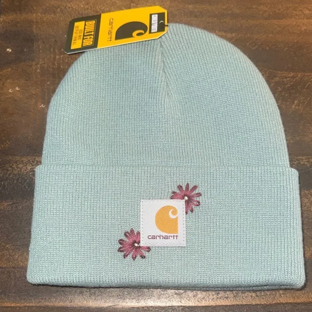 Carhartt Kids' Light Green Floral Beanie Hand stitched